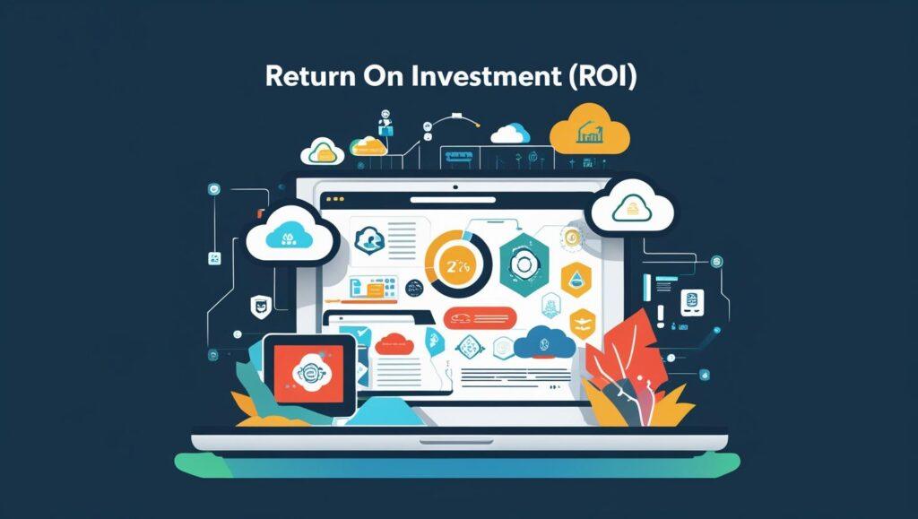 Diagram illustrating key factors in measuring return on investment (ROI) for digital transformation projects.