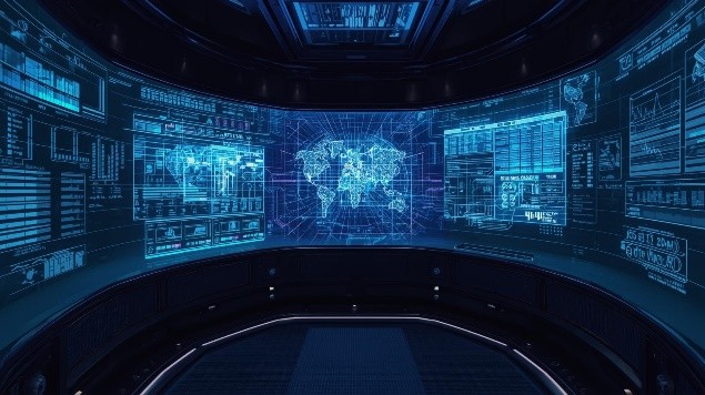 Advanced operations environment representing distributed, real-time AI systems.