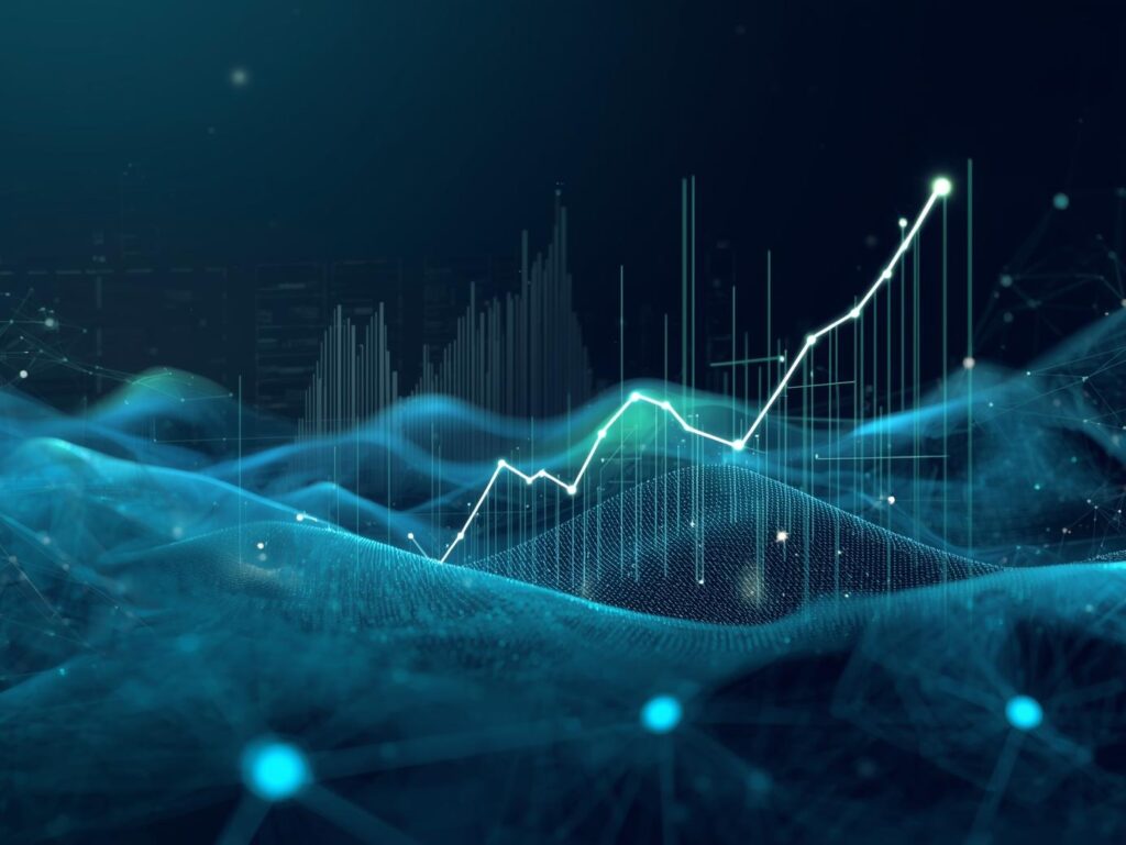 Rising data trend line representing long-term digital transformation value and leading indicators in asset-intensive industries