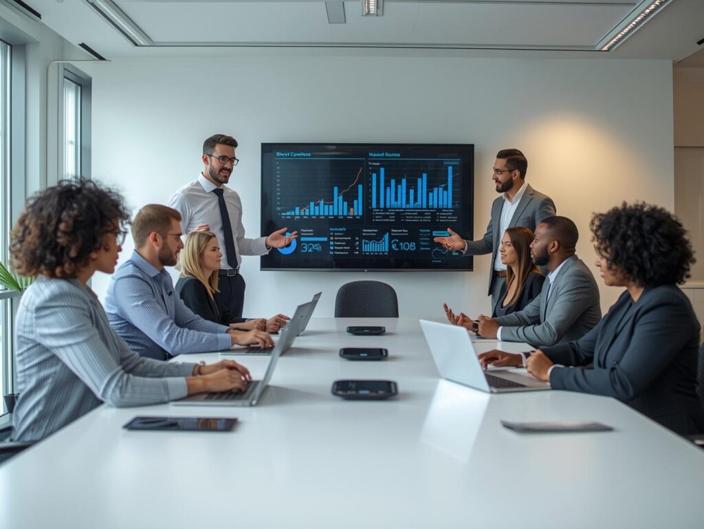 Leadership team reviewing dashboards and analytics to drive customer experience decisions